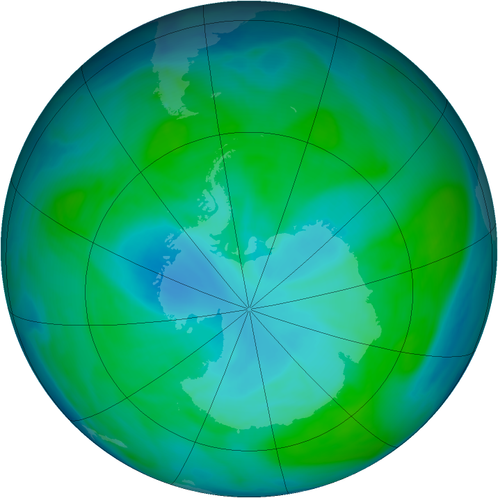 Antarctic ozone map for 08 January 2005